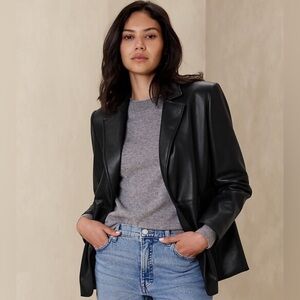 Banana Republic Rocca Vegan Leather Blazer in Black Size 14P